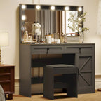 Coiffeuse de ferme Roomfitters avec lumières, coiffeuse avec porte coulissante, table de maquillage à 2 tiroirs avec miroir éclairé