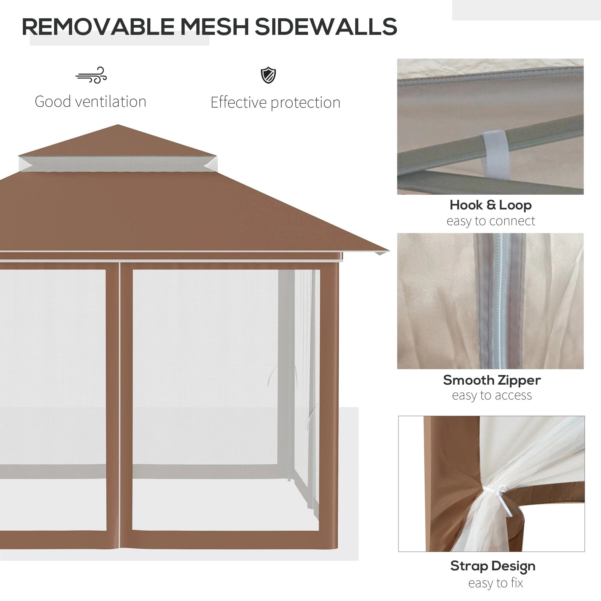 Outsunny 12 x 12 Tonnelle escamotable Pare-soleil Tente instantanée pliable avec filet latéral en maille, Hauteur réglable sur 3 niveaux