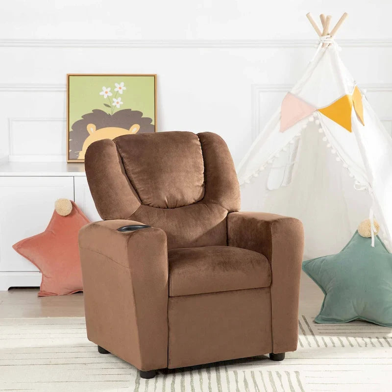 Fauteuil inclinable pour enfants en PVC avec fonction d'inclinaison par poussée, porte-gobelet et repose-pieds confortable