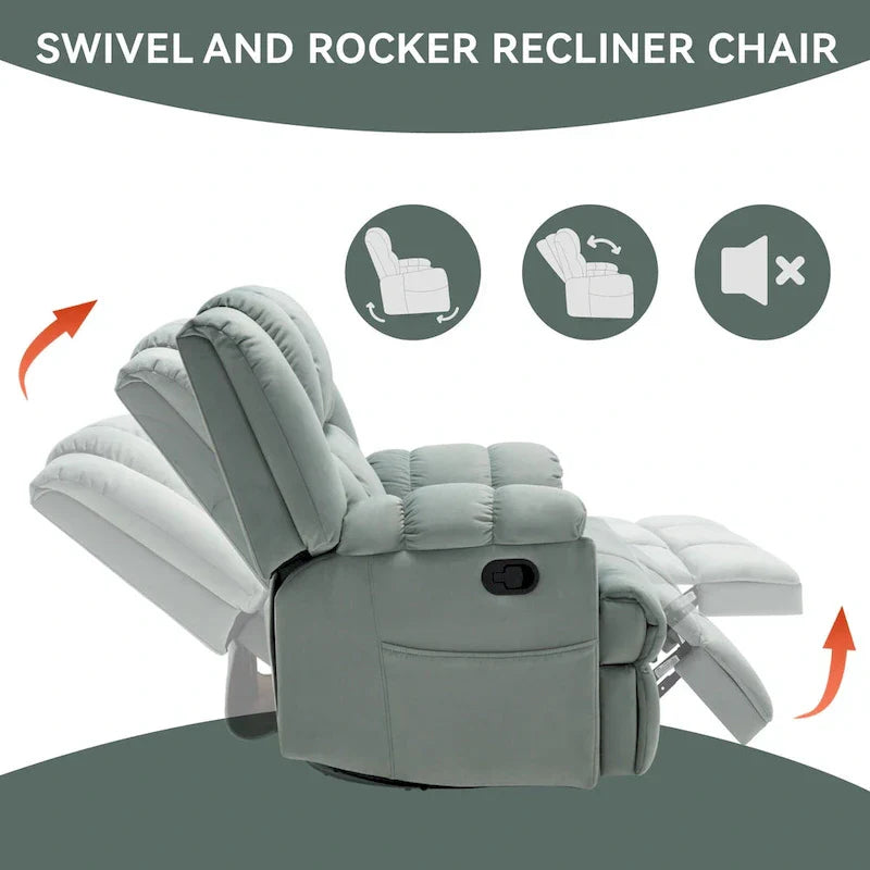 Fauteuil Inclinable Pivotant à Bascule Lazy Boy, Grand Fauteuil Inclinable Manuel Rembourré avec Accoudoirs et Dossier Capitonnés
