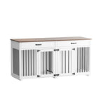 Meuble de chenil double en bois avec 2 tiroirs et séparateur
