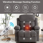 Fauteuil inclinable électrique gris avec massage chauffant, chargement USB, télécommande et poches latérales pratiques pour les personnes âgées