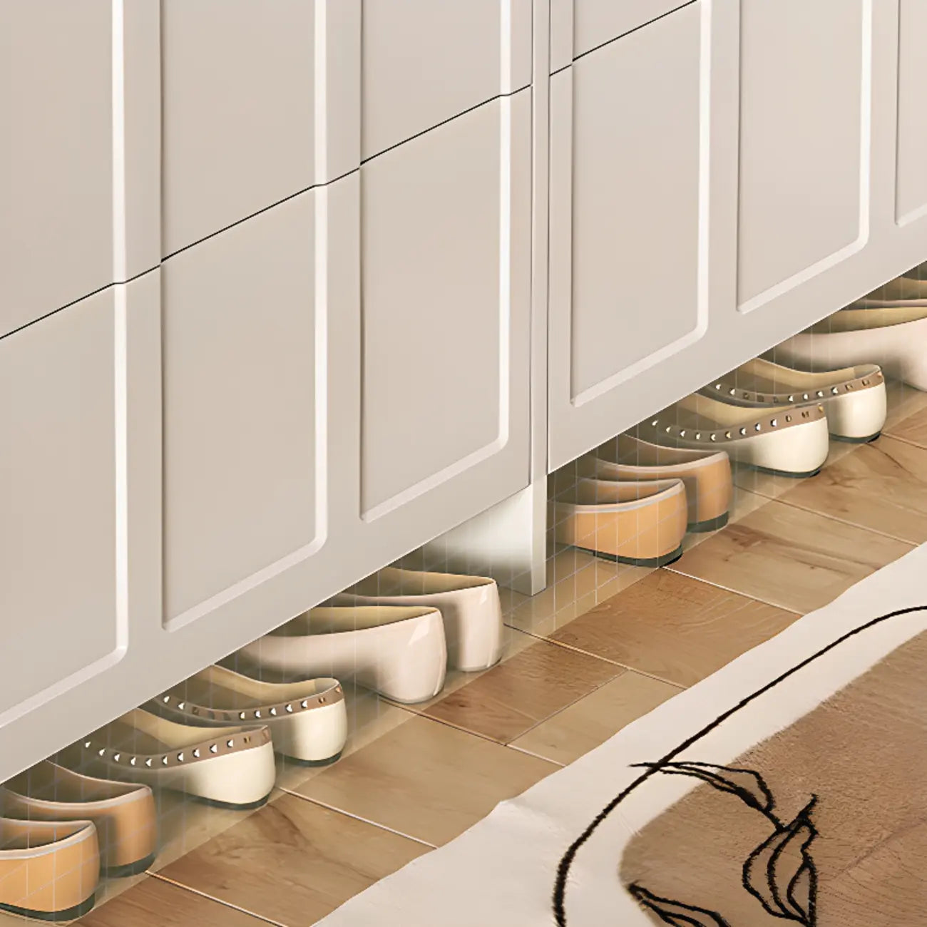 Meuble à chaussures blanc en bois 3 niveaux avec façade rabattable Slim