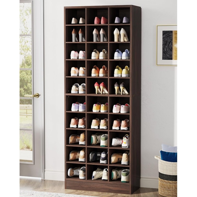 Meuble à chaussures haut 30 paires, étagère de rangement à chaussures en bois blanc 10 niveaux pour placard, entrée - 10 niveaux
