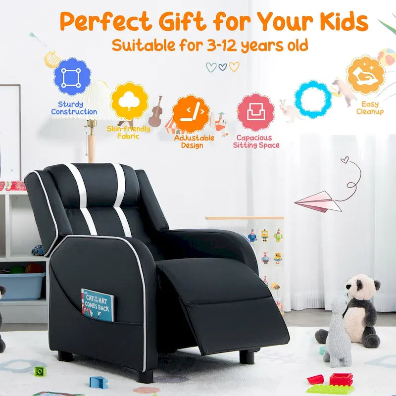 Fauteuil inclinable pour enfants Gymax Canapé ergonomique en cuir avec repose-pieds