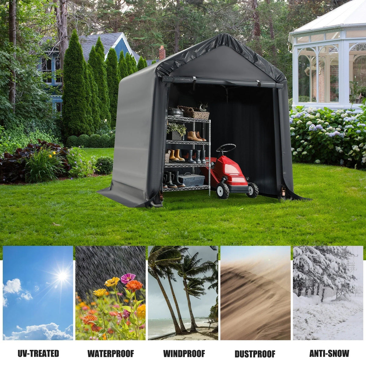 Abri de rangement extérieur et abri de voiture : abri portable pour vélos, motos et rangement de jardin