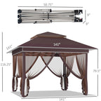 Outsunny 12 x 12 Tonnelle escamotable Pare-soleil Tente instantanée pliable avec filet latéral en maille, Hauteur réglable sur 3 niveaux