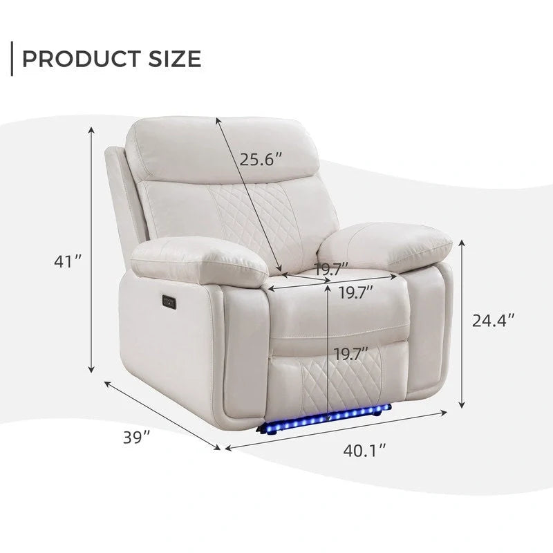 Canapé inclinable électrique avec chargeur sans fil, liseuse, lumière LED pour salon, similicuir, port AC/USB, porte-gobelet, noir