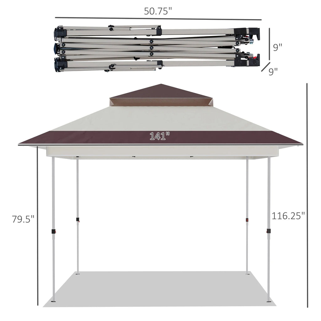 Outsunny 12 x 12 Tonnelle escamotable Pare-soleil Tente instantanée pliable avec filet latéral en maille, Hauteur réglable sur 3 niveaux