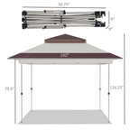 Outsunny 12 x 12 Tonnelle escamotable Pare-soleil Tente instantanée pliable avec filet latéral en maille, Hauteur réglable sur 3 niveaux