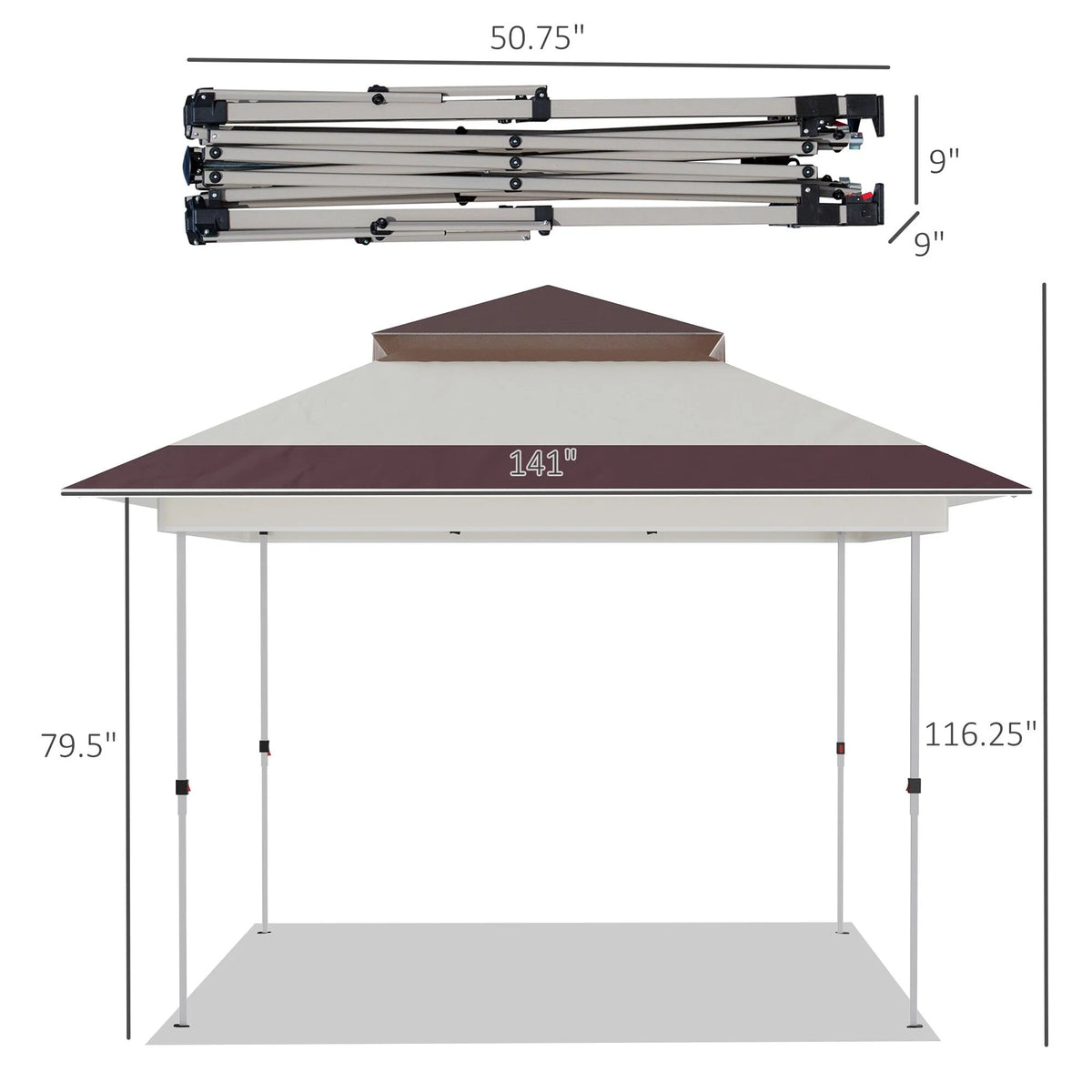 Outsunny 12 x 12 Tonnelle escamotable Pare-soleil Tente instantanée pliable avec filet latéral en maille, Hauteur réglable sur 3 niveaux