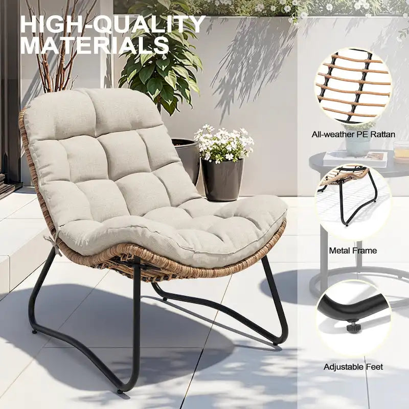 Chaises de jardin Papasan avec coussin, confortables, en rotin PE, avec table d'appoint