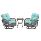 Ensemble de 3 chaises de jardin pivotantes et basculantes d'extérieur, ensemble de conversation de terrasse à 360 degrés
