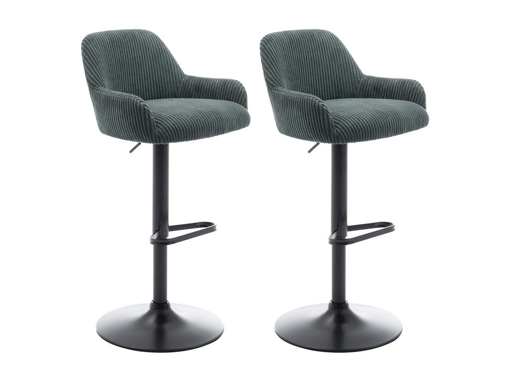 Set of 2 corduroy and black metal bar stools - Adjustable height - Green - Doucezen