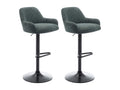 Set of 2 corduroy and black metal bar stools - Adjustable height - Green - Doucezen