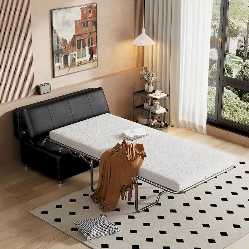 Lit d'appoint pliable ottoman convertible Twin Size avec matelas, canapé-lit rembourré en PU