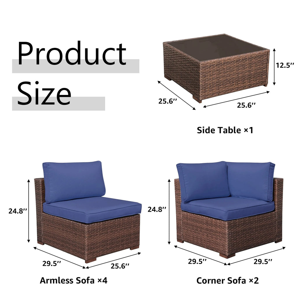 Ensemble de canapé d'angle d'extérieur 7 pièces en osier/acier avec coussins