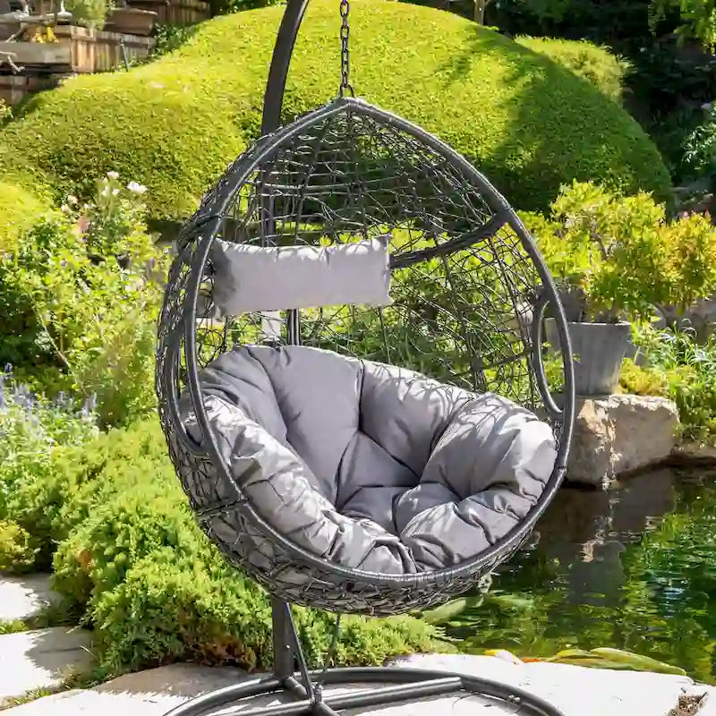 Fauteuil suspendu d'extérieur en osier imperméable avec coussins, siège hamac – Capacité de 136 kg