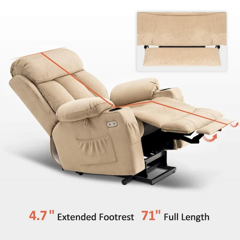 Fauteuil inclinable releveur électrique grand format MCombo avec repose-pieds extensible pour personnes âgées de grande taille, télécommande manuelle, porte-gobelets, tissu 7426