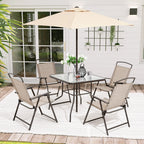 Ensemble de patio 6 pièces Pellebant avec table, parasol et 4 chaises pliantes – 22,4 L x 26,8 P x 34,4 H
