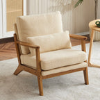 Fauteuil d'appoint rembourré en mélange de lin avec pieds en bois et un oreiller beige