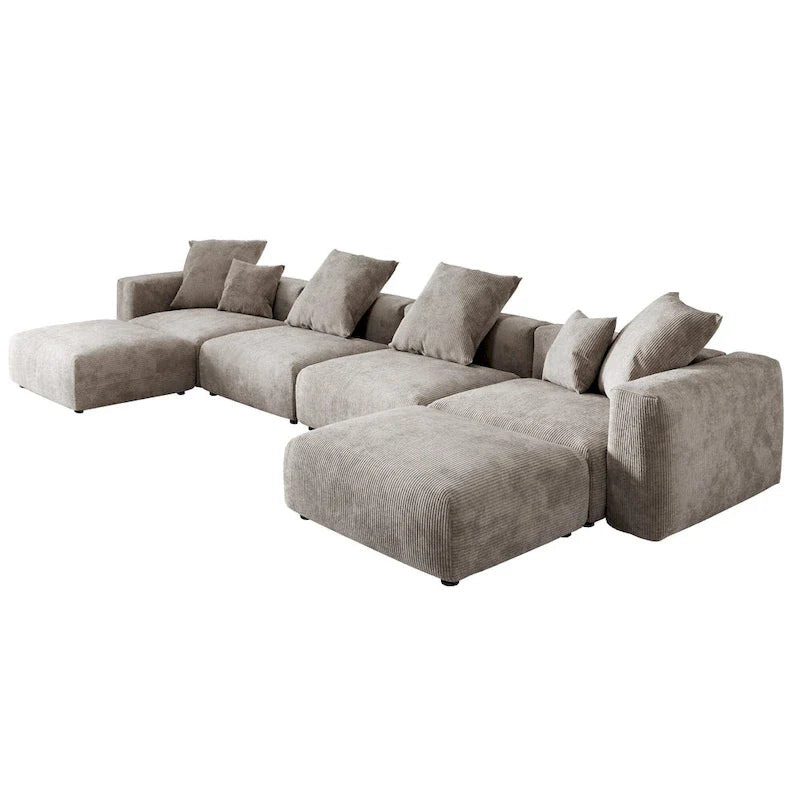 Grand canapé modulaire sectionnel en velours côtelé, en forme de U, 4 places avec 2 poufs et 5 oreillers