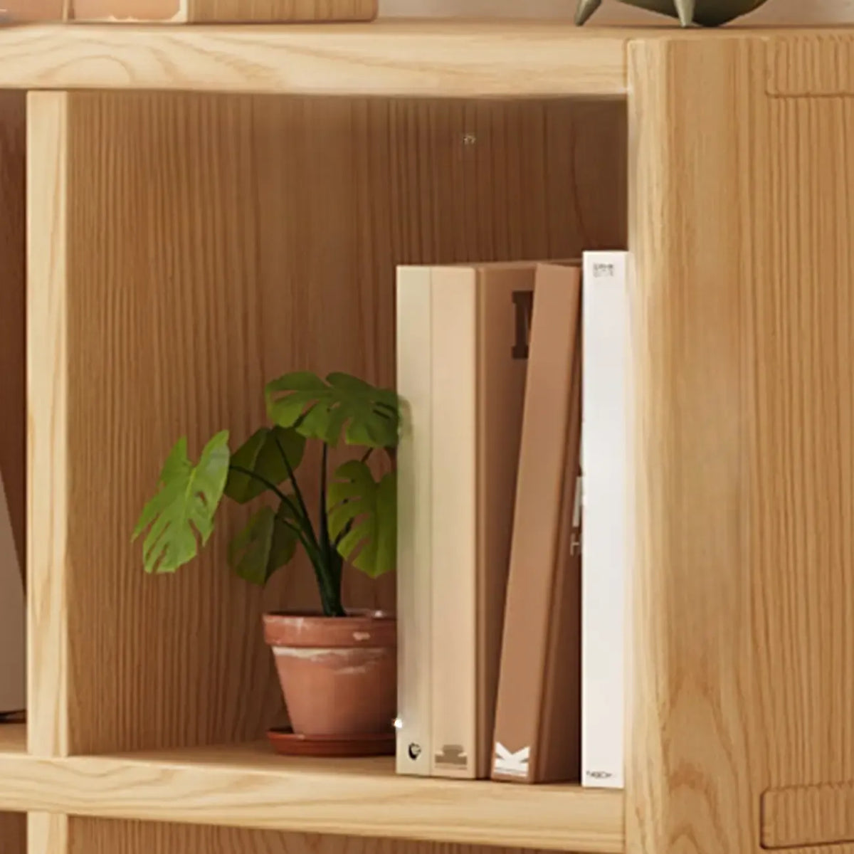 Bibliothèque moderne horizontale en bois à 8 cubes, finition naturelle