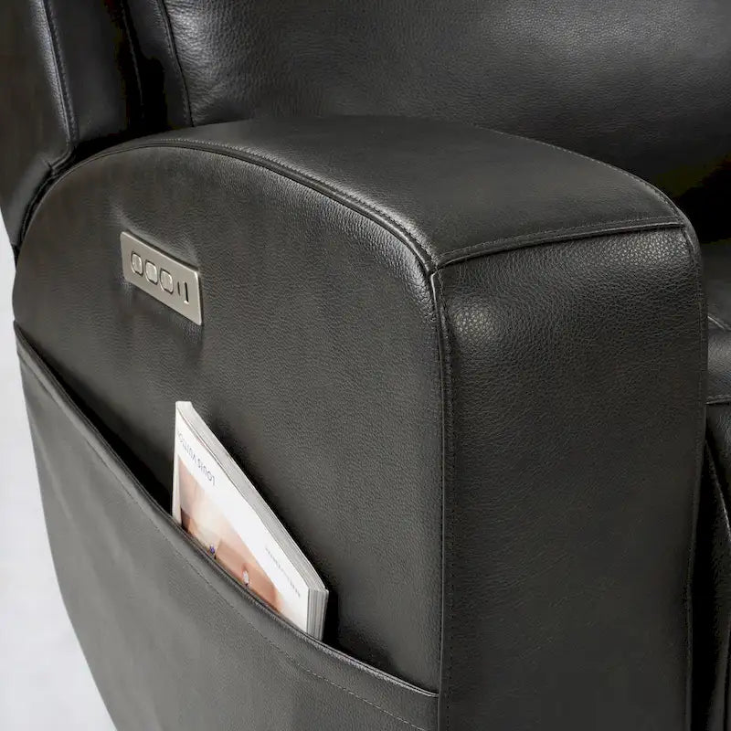 Causeuse inclinable électrique en cuir véritable avec espace de rangement et port de charge USB pour salon