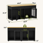 Meuble de chenil double en bois avec 2 tiroirs et séparateur