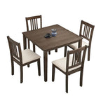 Ensemble Table et Chaises de Salle à Manger Carrée en Bois, Table à Manger Décontractée avec 4 Chaises de Salle à Manger Rembourrées pour Coin Repas de Cuisine