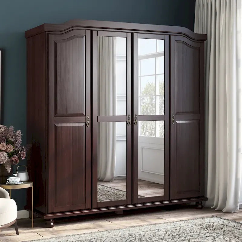 Palace Imports Kyle Armoire 4 portes 100 % en bois massif avec portes en bois massif ou portes miroir