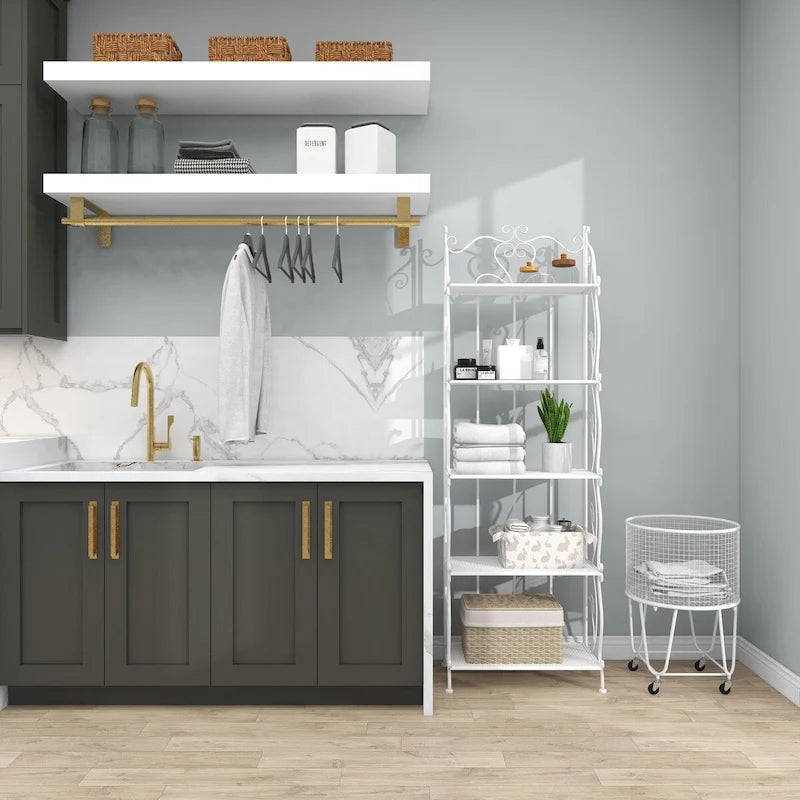 Étagère de Boulanger Pliable Haute à 5 Niveaux en Métal Décoratif pour Intérieur/Extérieur - Or ou Blanc - Roche River Decor