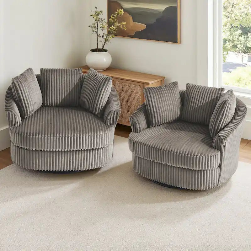 DREAMSIDEA Lot de 2 fauteuils pivotants recouverts de tissu, accoudoirs encastrés