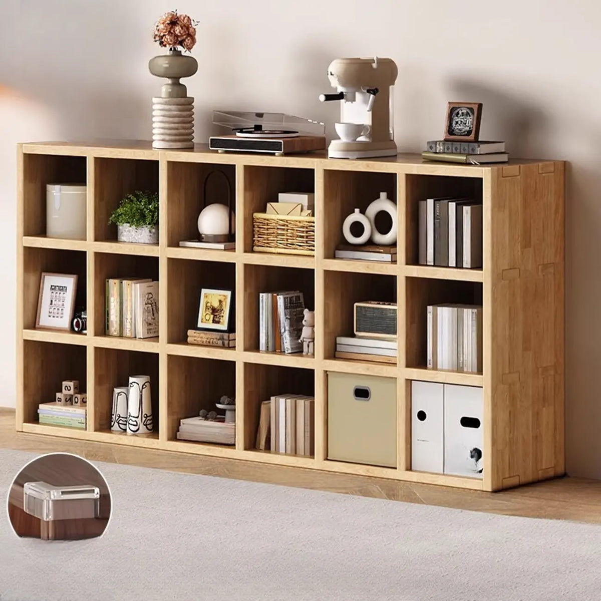 Bibliothèque moderne horizontale en bois à 8 cubes, finition naturelle