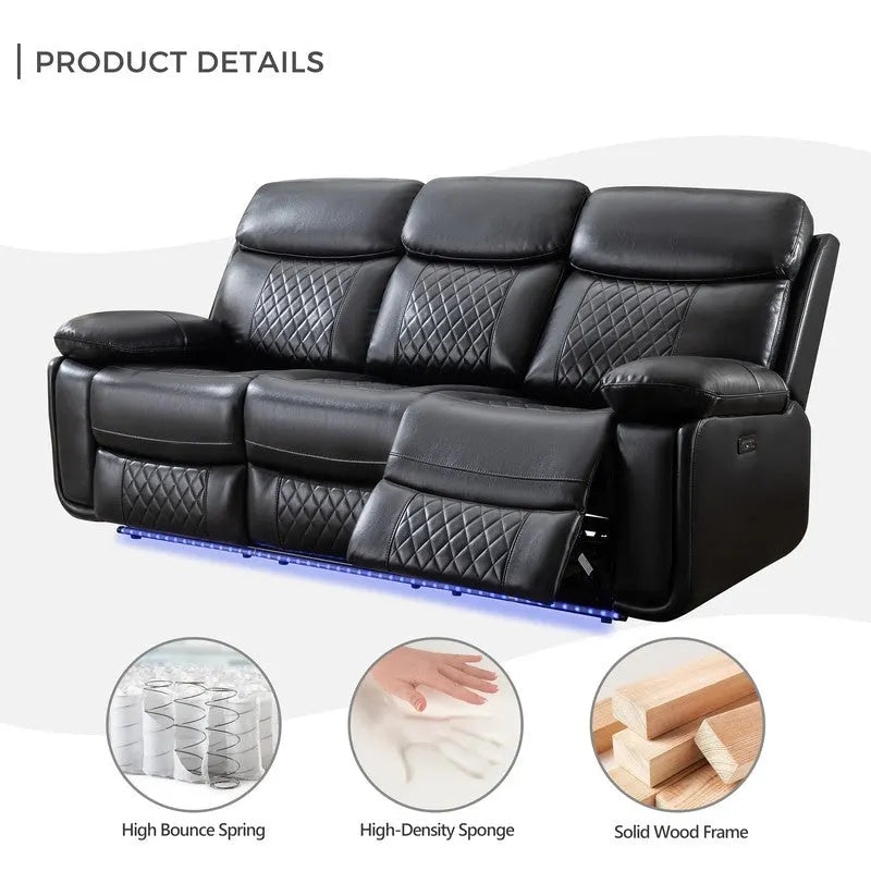Canapé inclinable électrique avec chargeur sans fil, liseuse, lumière LED pour salon, similicuir, port AC/USB, porte-gobelet, noir