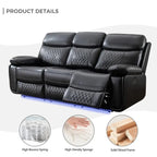 Canapé inclinable électrique avec chargeur sans fil, liseuse, lumière LED pour salon, similicuir, port AC/USB, porte-gobelet, noir