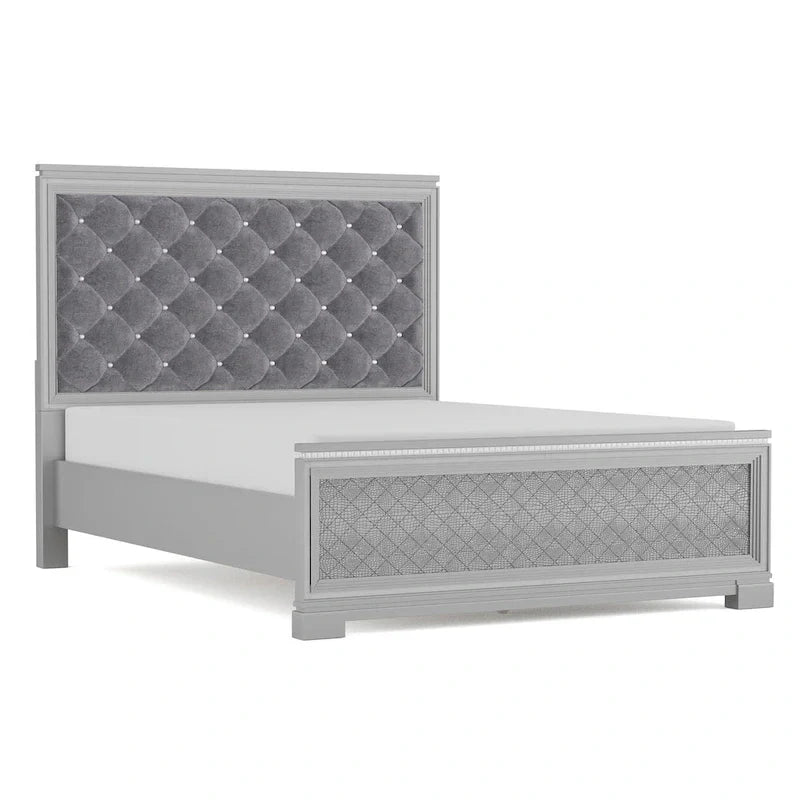 Ensemble de chambre à coucher 5 pièces avec panneau capitonné en bois argenté Seleena Glam et port USB par Furniture of America