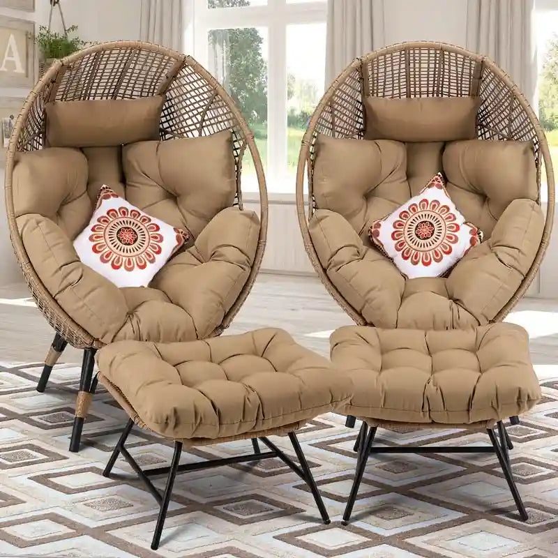 FINCATI Fauteuil Œuf d'intérieur, Fauteuil Œuf d'extérieur 200 kg, Fauteuil Œuf surdimensionné avec pouf, Fauteuil Œuf de luxe confortable avec repose-pieds