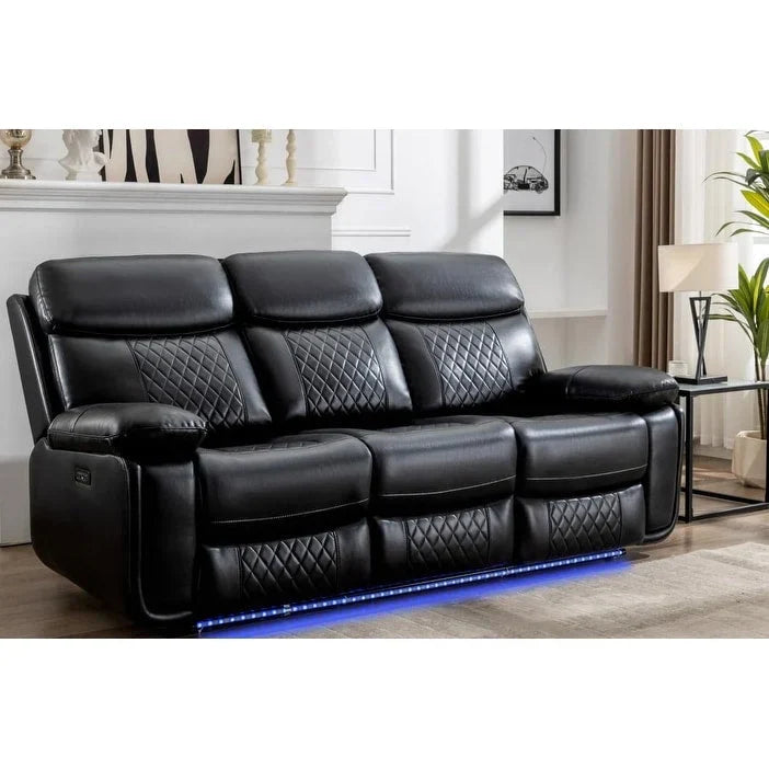 Canapé inclinable électrique avec chargeur sans fil, liseuse, lumière LED pour salon, similicuir, port AC/USB, porte-gobelet, noir