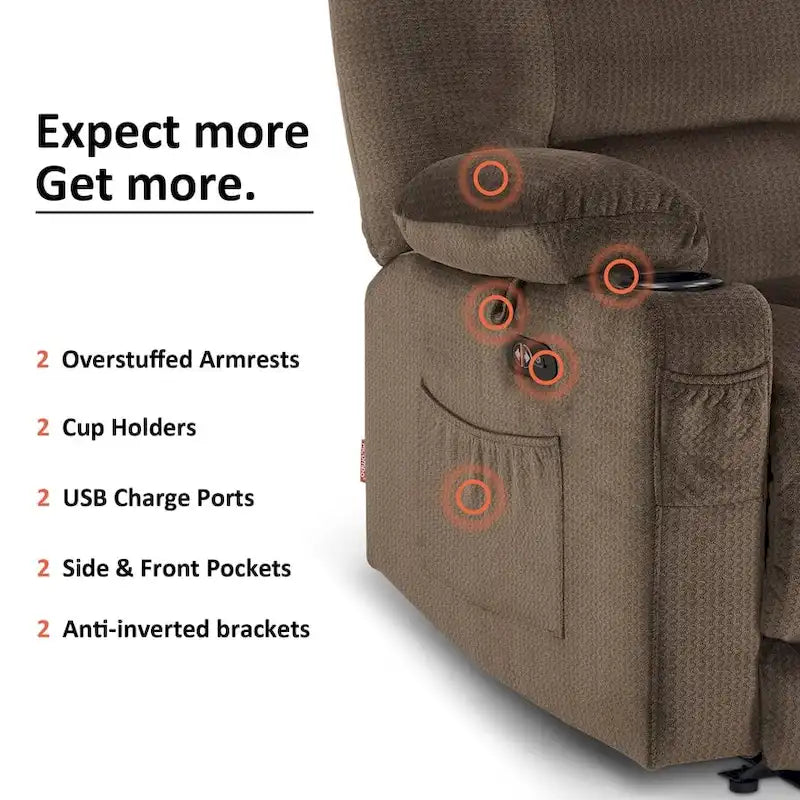 Causeuse inclinable électrique MCombo avec fonction chauffage et massage, en tissu PR648