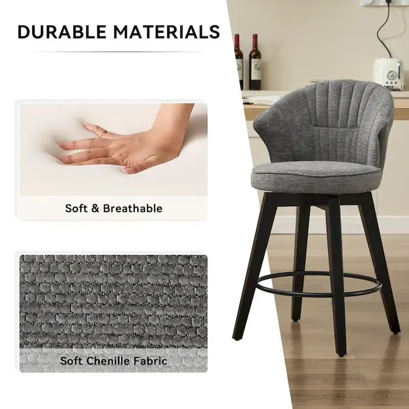 Lot de 2 tabourets de bar pivotants, chaises de salle à manger rembourrées avec large dossier, chaises de hauteur comptoir avec pieds en métal