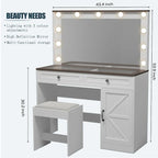 Coiffeuse de ferme Roomfitters avec lumières, coiffeuse avec porte coulissante, table de maquillage à 2 tiroirs avec miroir éclairé