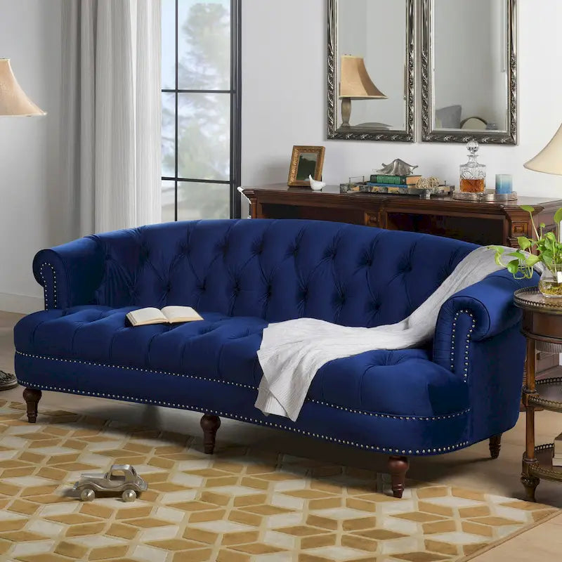 Canapé capitonné chesterfield La Rosa 84 en velours, style moderne du milieu du siècle