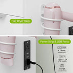 Moasis 46 Coiffeuse avec prise intégrée, miroir éclairé et support pour sèche-cheveux – 55,8 H x 46 L x 11,7 P