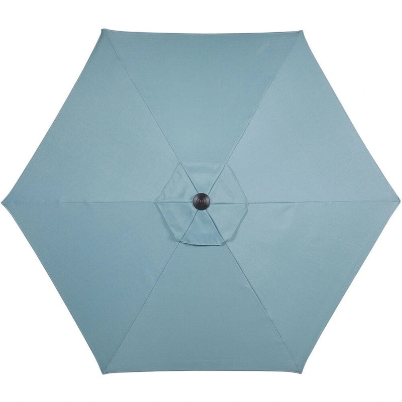 Ensemble de salle à manger Hanover Lavallette 5 pièces bleu océan avec 4 chaises fixes, une table ronde en verre de 52 pouces, un parasol et une base