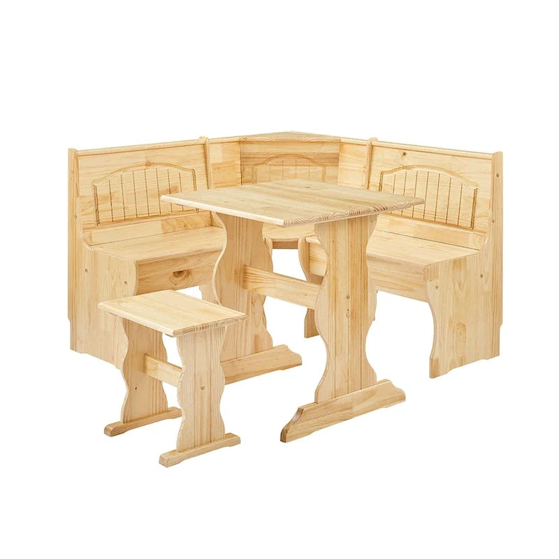 MUSEHOMEINC Ensemble de table de salle à manger 3 pièces en bois massif de style traditionnel avec banquette latérale, ensemble de table de coin repas avec rangement caché