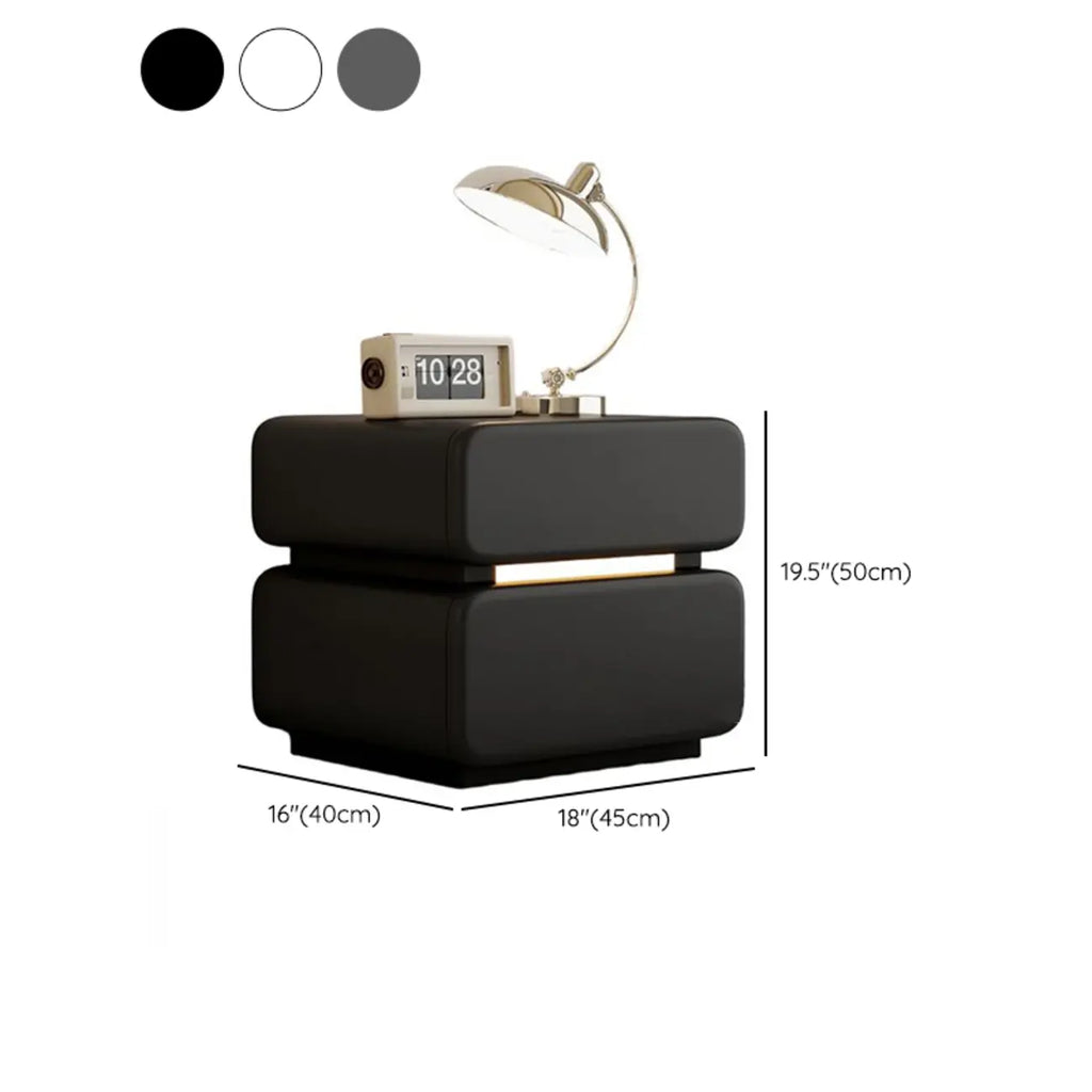 Table de chevet d'appoint moderne en cuir noir avec 2 tiroirs