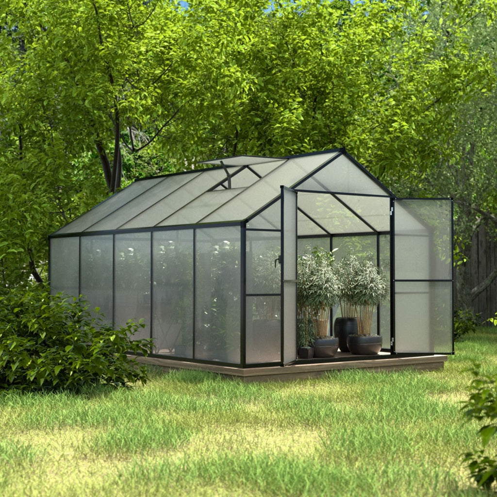 Serre de jardin aluminium VEIKOUS avec évent de toit réglable et porte verrouillable Grise