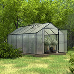 Serre de jardin aluminium VEIKOUS avec évent de toit réglable et porte verrouillable Grise