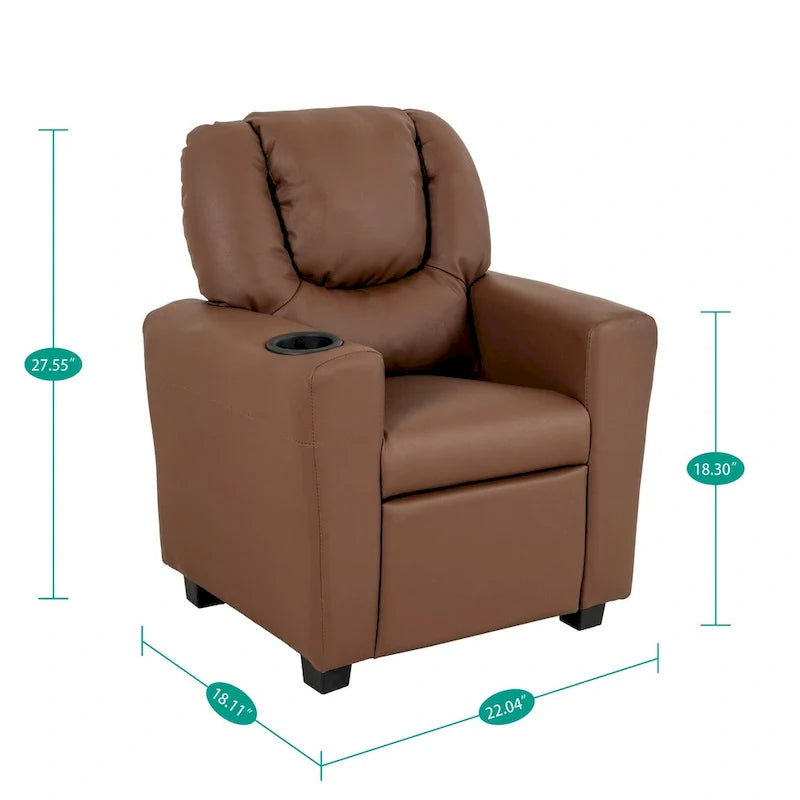 Fauteuil inclinable pour enfants en PVC avec fonction d'inclinaison par poussée, porte-gobelet et repose-pieds confortable